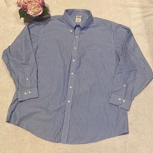 BROOKS BROTHERS Regent Fit Blue & White Striped Button Down Shirt Size 18-4/5